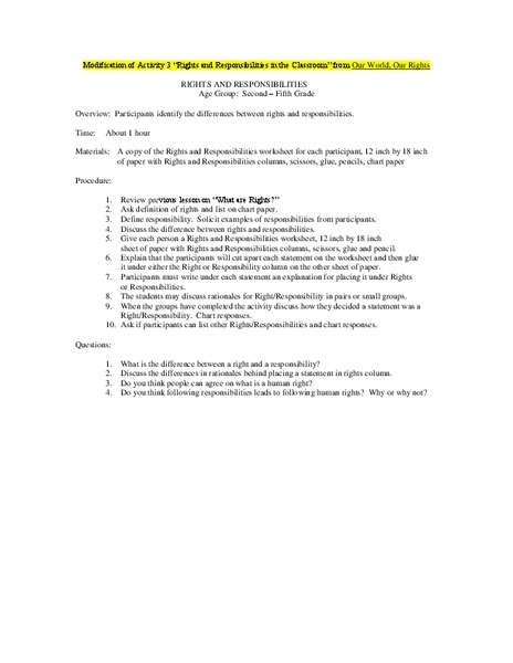 Rights and Responsibilities Lesson Plan