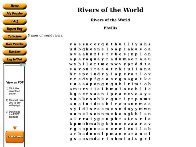 Rivers Of The World Worksheet