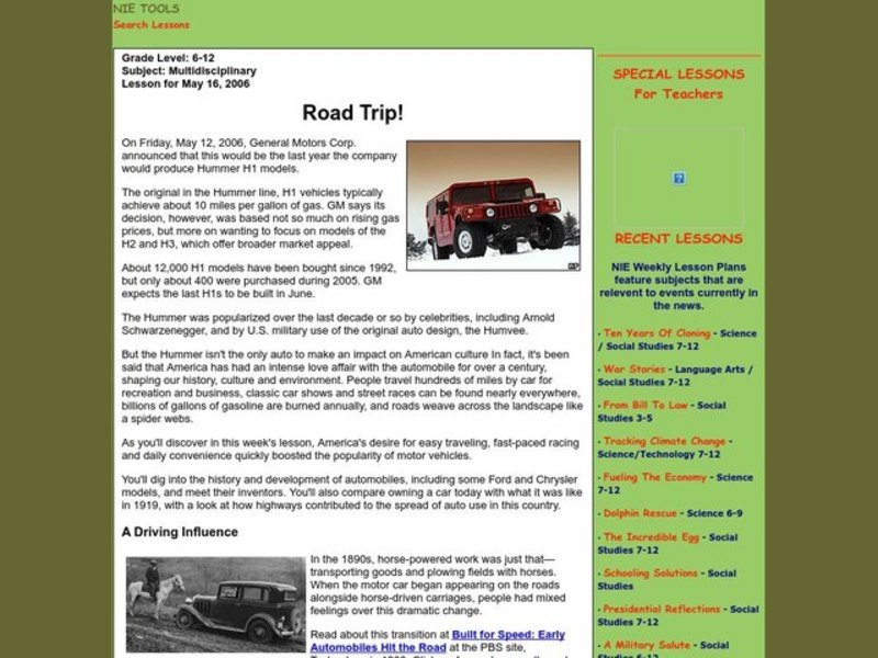 Road Trip! Lesson Plan