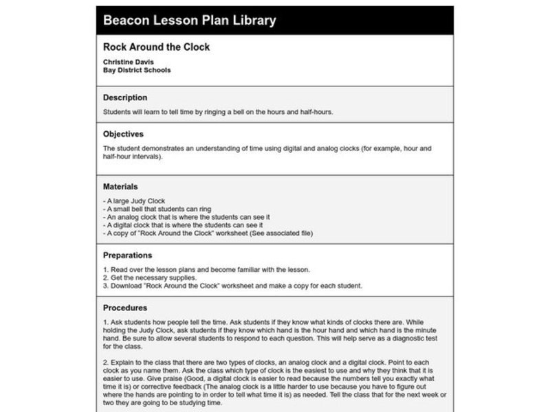 Rock Around the Clock Lesson Plan