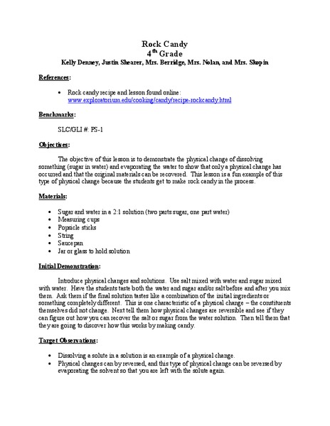 Rock Candy Lesson Plan