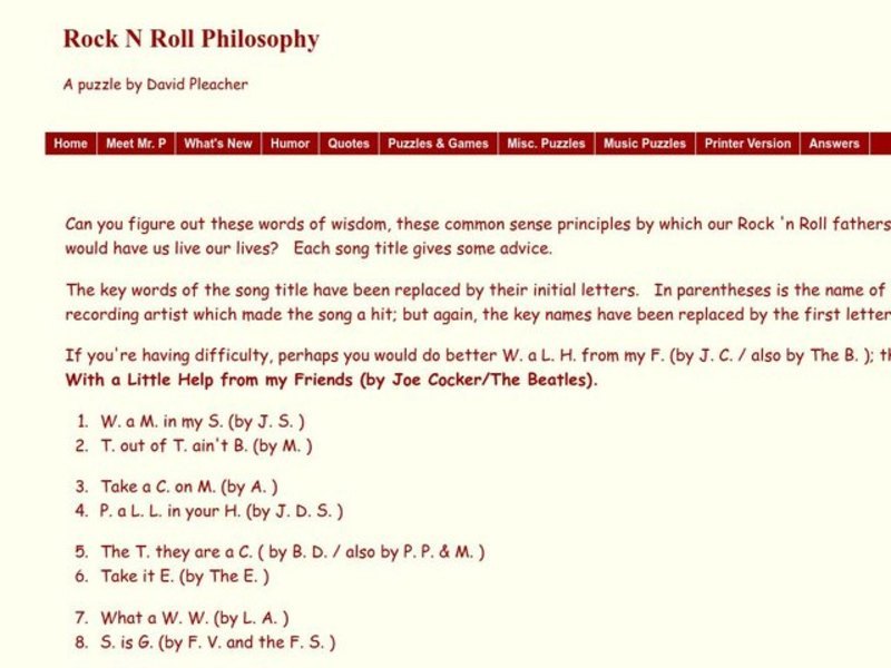 Rock N Roll Philosophy Worksheet