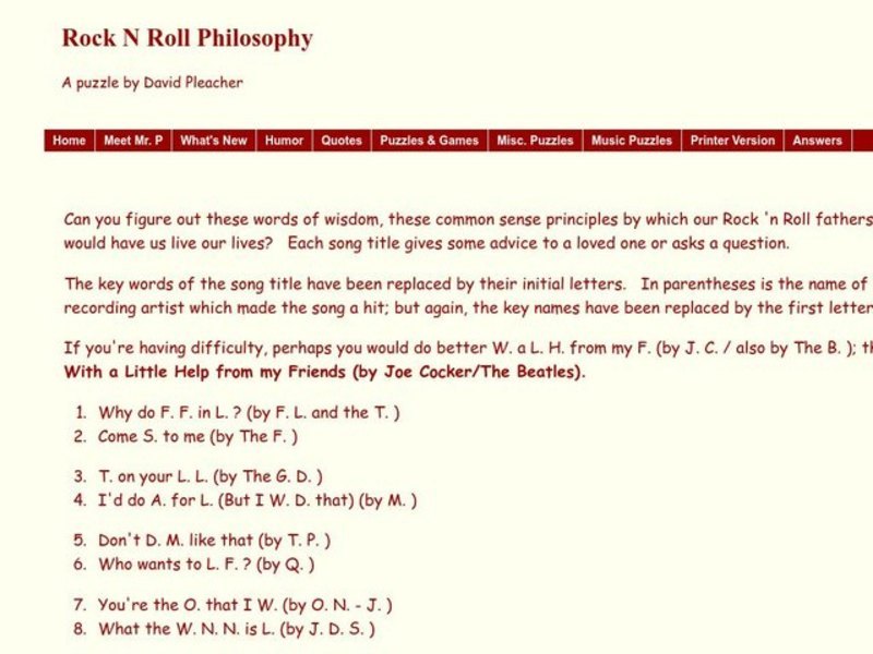 Rock N Roll Philosophy Worksheet