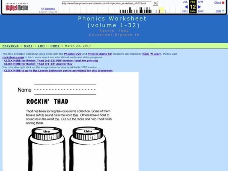 Rockin' Thad Worksheet