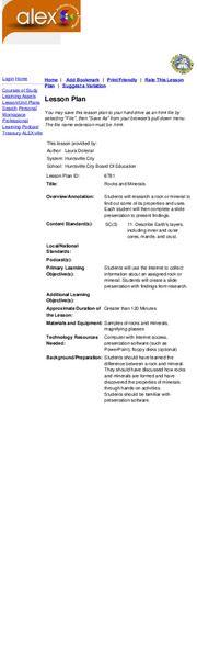 Rocks and Minerals Lesson Plan