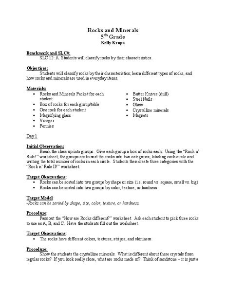 Rocks and Minerals Lesson Plan