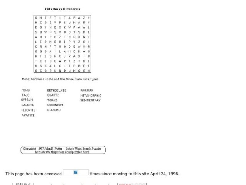 Rocks and Minerals Worksheet