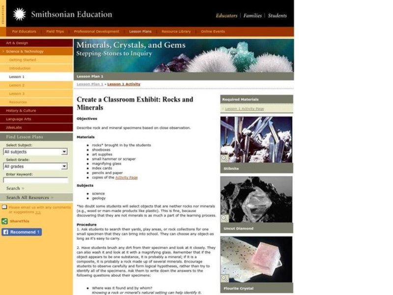 Rocks and Minerals Lesson Plan
