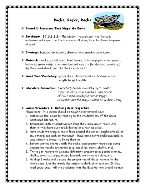 Rocks, Rocks, Rocks Lesson Plan