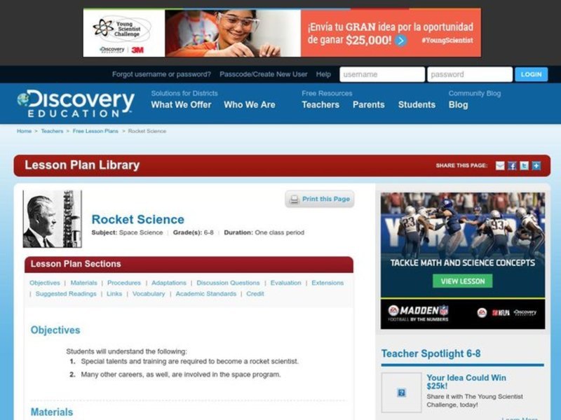 Rocket Science Lesson Plan