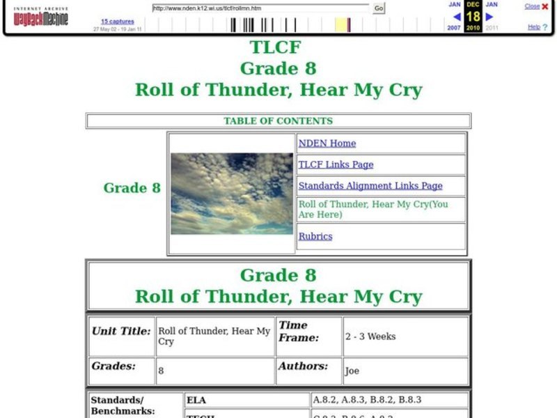 Roll Of Thunder, Hear My Cry Lesson Plan