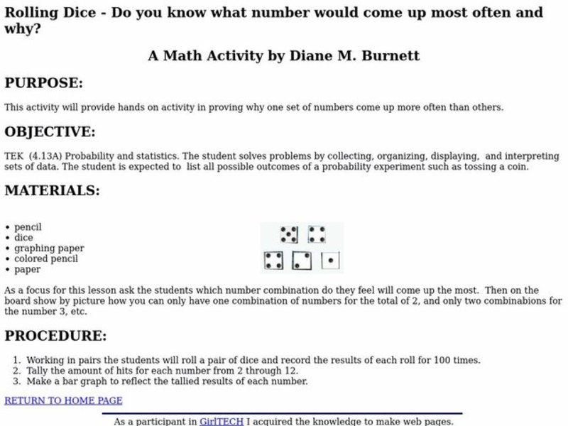 Rolling Dice Lesson Plan