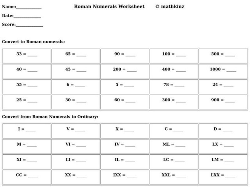 Roman Numeral Conversions Worksheet
