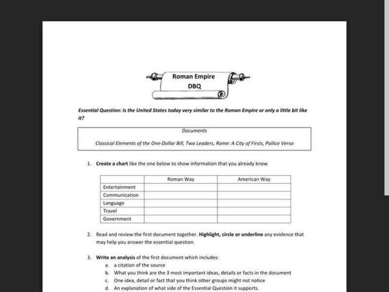 Roman Empire Worksheet