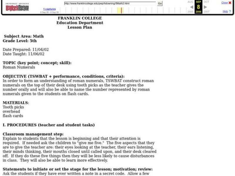 Roman Numerals Lesson Plan