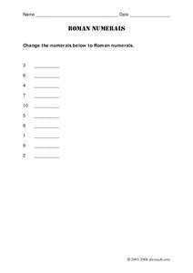 Roman Numerals Worksheet
