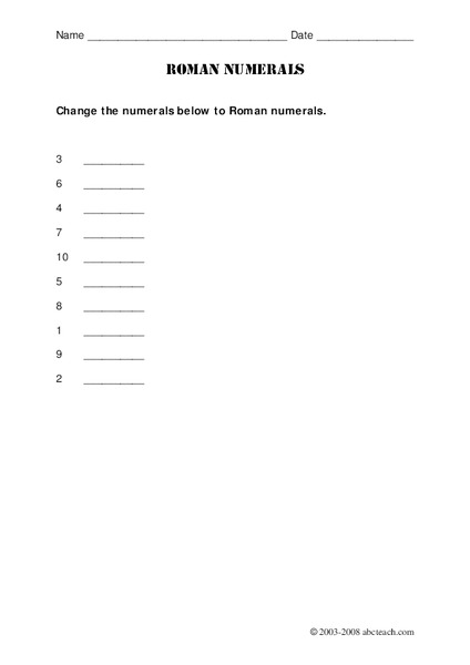 Roman Numerals Worksheet