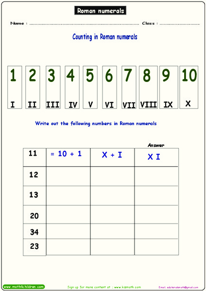 Roman Numerals Worksheet