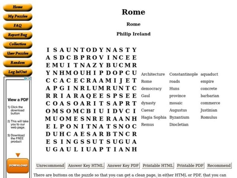 Rome Worksheet