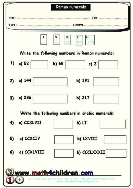Roman Numerals Worksheet