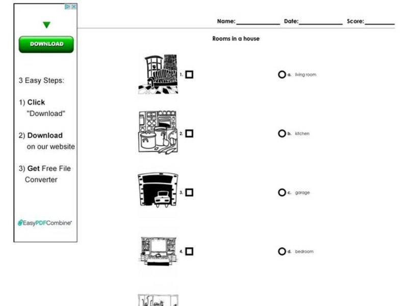 Rooms in a House Worksheet