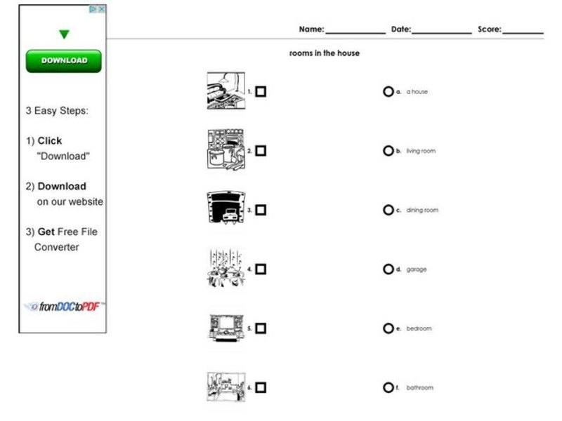Rooms in the House Worksheet