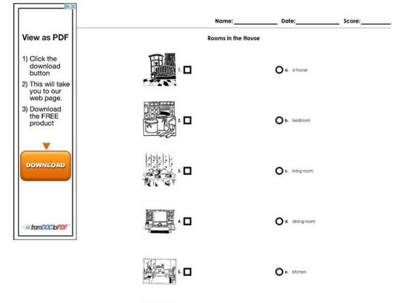 Rooms in the House Worksheet