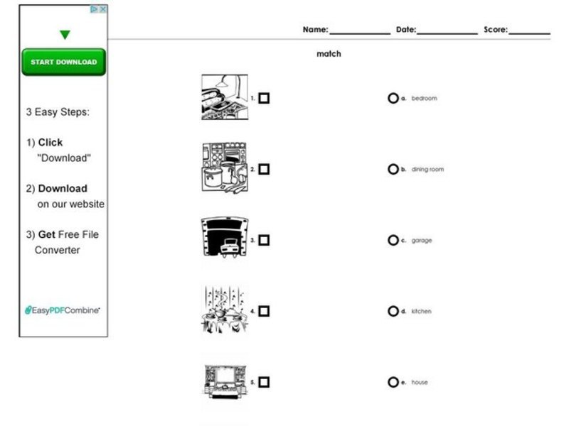 Rooms in the House Worksheet