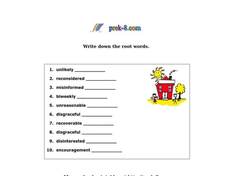 Root Words Worksheet