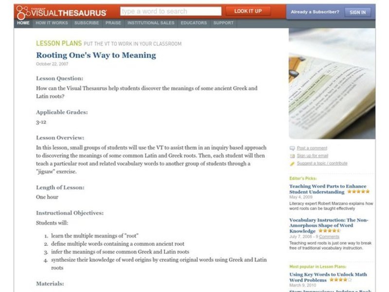 Rooting One's Way To Meaning Lesson Plan