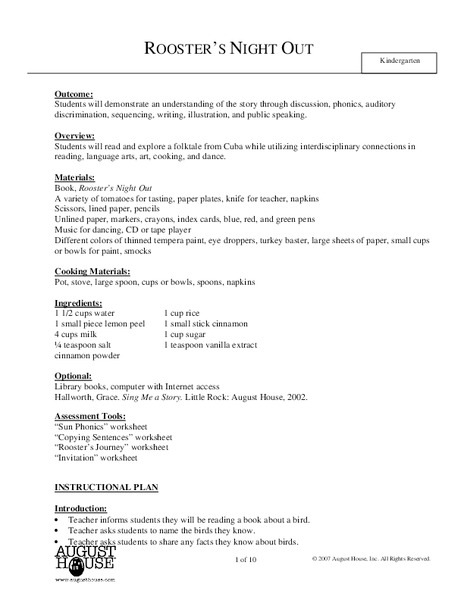 Rooster's Night Out Lesson Plan