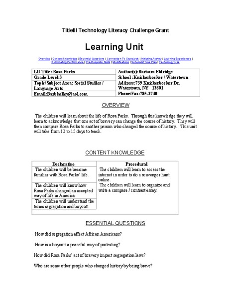 Rosa Parks Lesson Plan