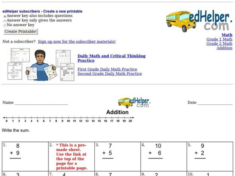 Addition Practice Worksheet