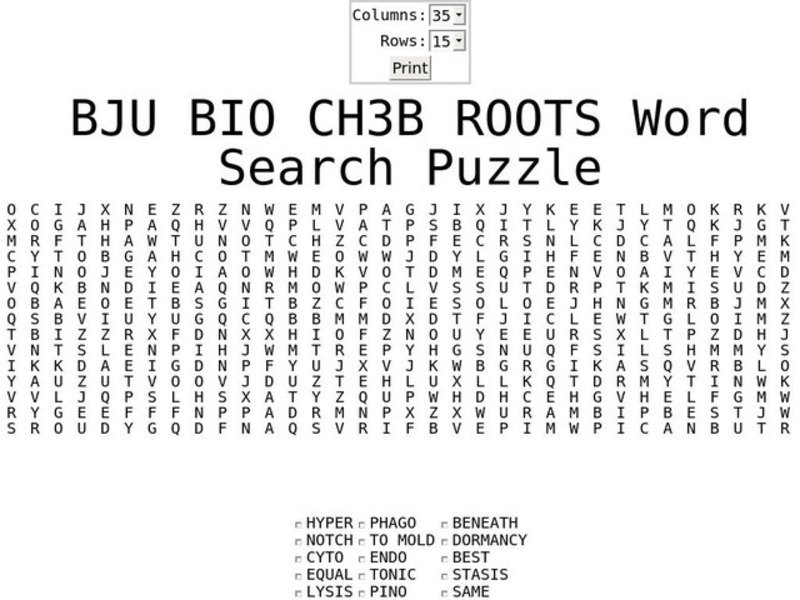 Roots Word Search Puzzle Worksheet