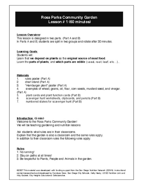 Rosa Parks Community Garden Lesson Plan