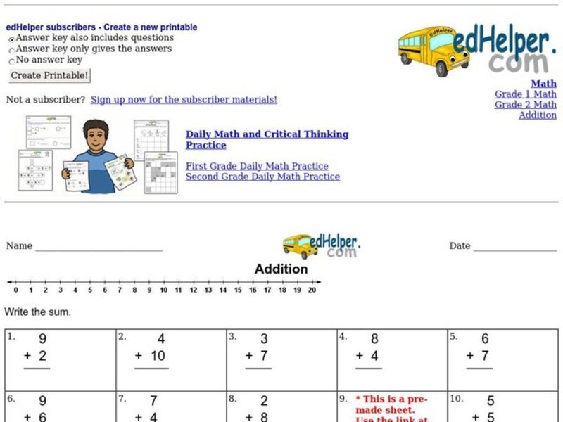 Addition Practice #3 Worksheet