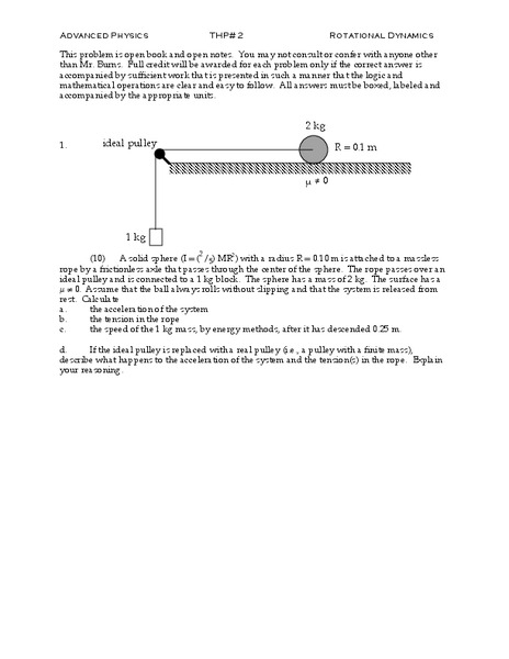 Rotational Dynamics Worksheet