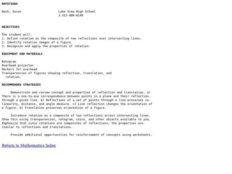 Rotations Lesson Plan