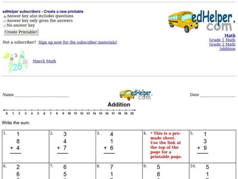 Addition Practice Worksheet
