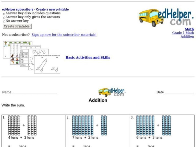 Addition with Counters Worksheet