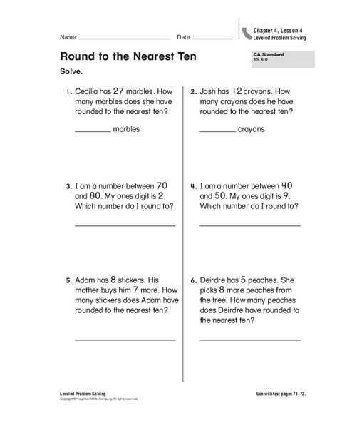 Round to the Nearest Ten Worksheet