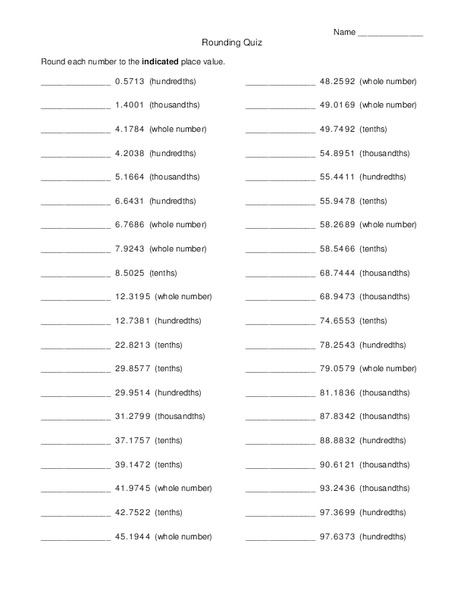 Rounding Worksheet