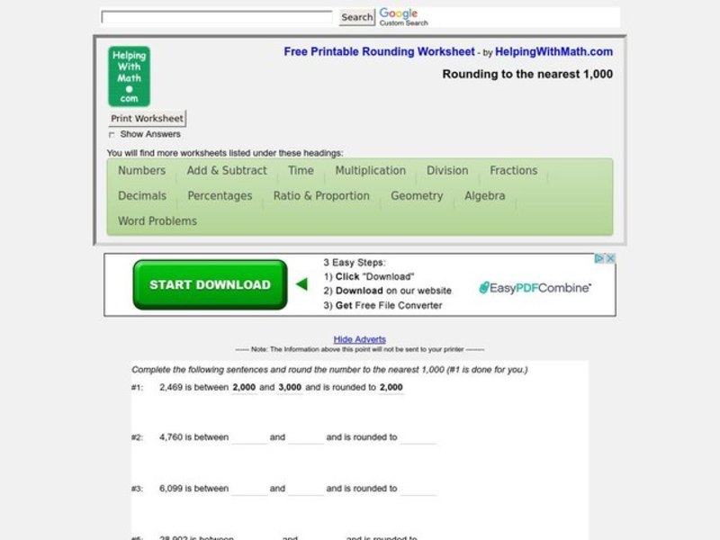 Round to the Nearest Thousand Worksheet