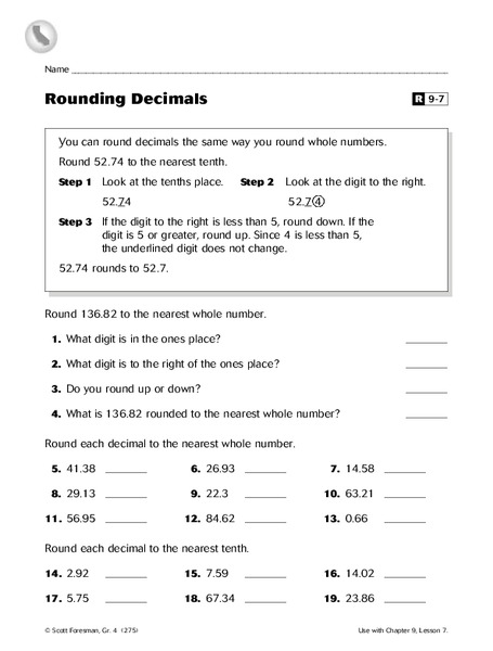 Rounding Decimals Worksheet