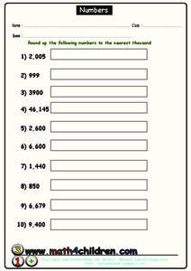 Round to the Nearest Thousand Worksheet