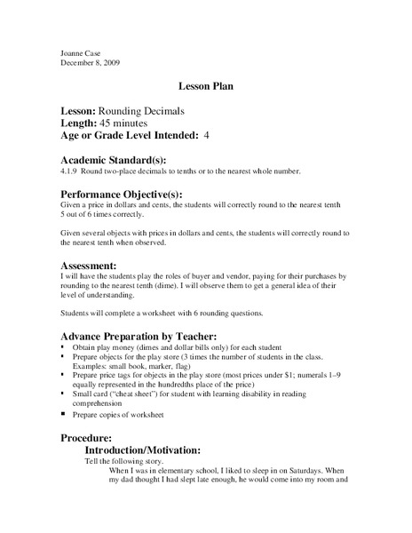 Rounding Decimals Lesson Plan