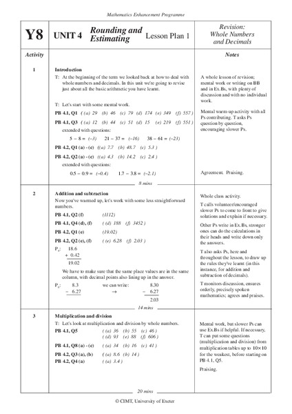 Rounding And Estimating Lesson Plan