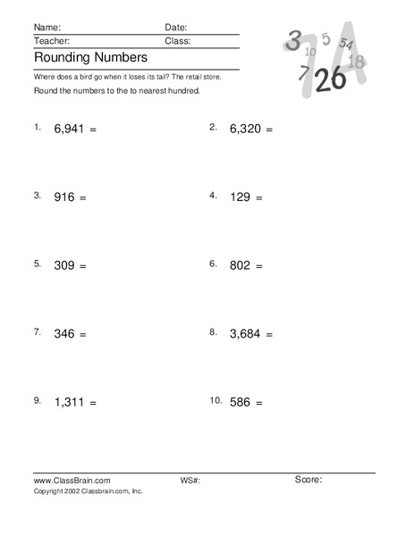 Rounding Numbers Worksheet