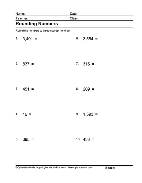 Rounding Numbers Worksheet