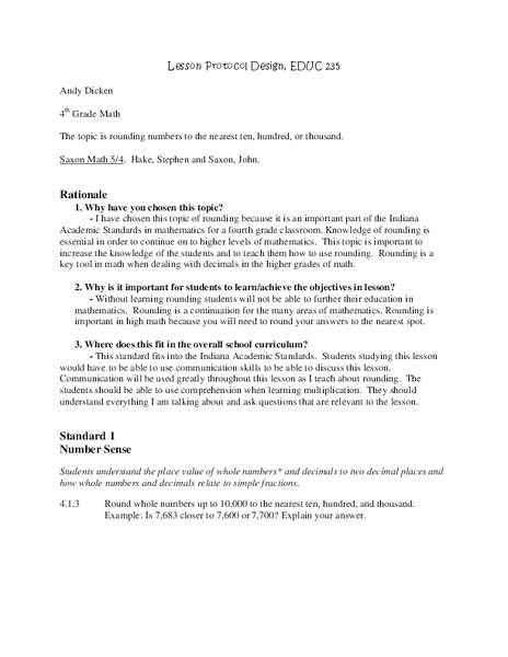Rounding Numbers Lesson Plan